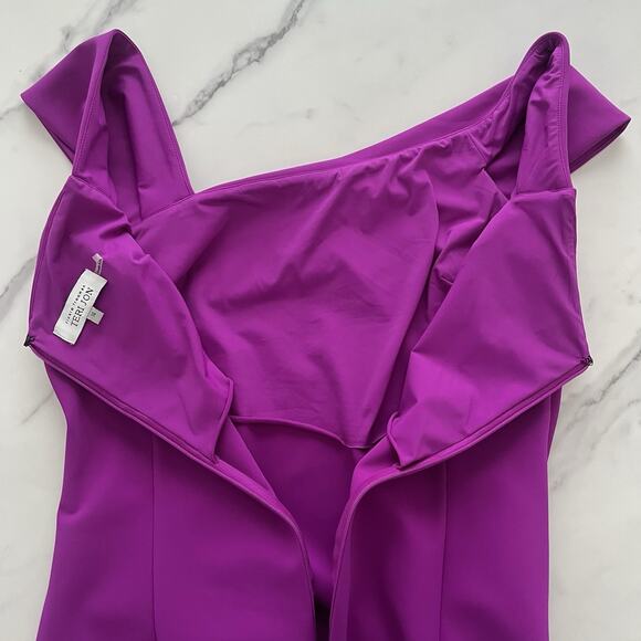 Rickie Freeman Teri Jon Maxi dress Magenta Sz 14 Chic Asymmetrical Shoulder Gown - Picture 6 of 11